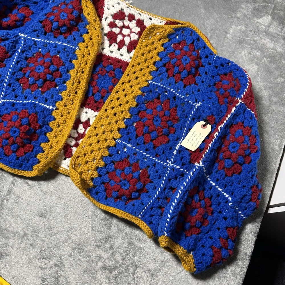 VTG‎ 90s Handmade Grandma Crochet Oversized Open Cardigan One Size Fits Most